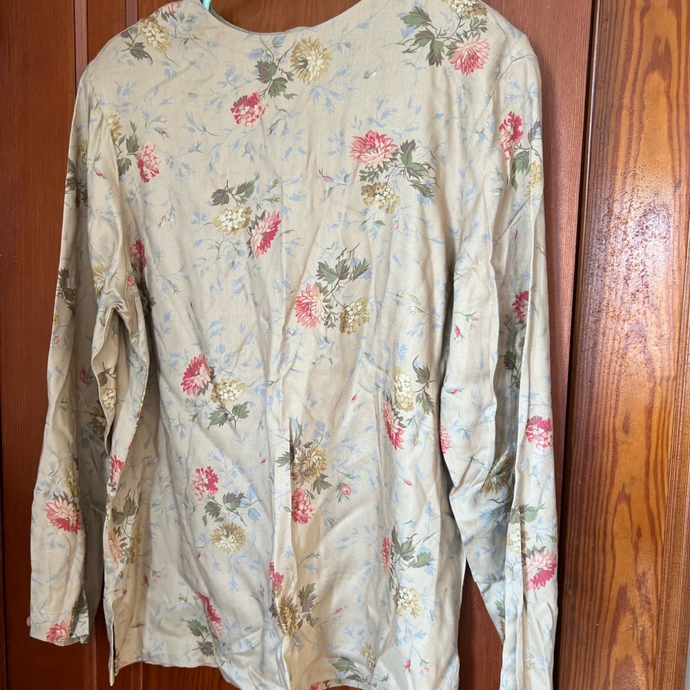 Claiborne Sage Floral Button-Up Blouse with Pink & Cream Blooms